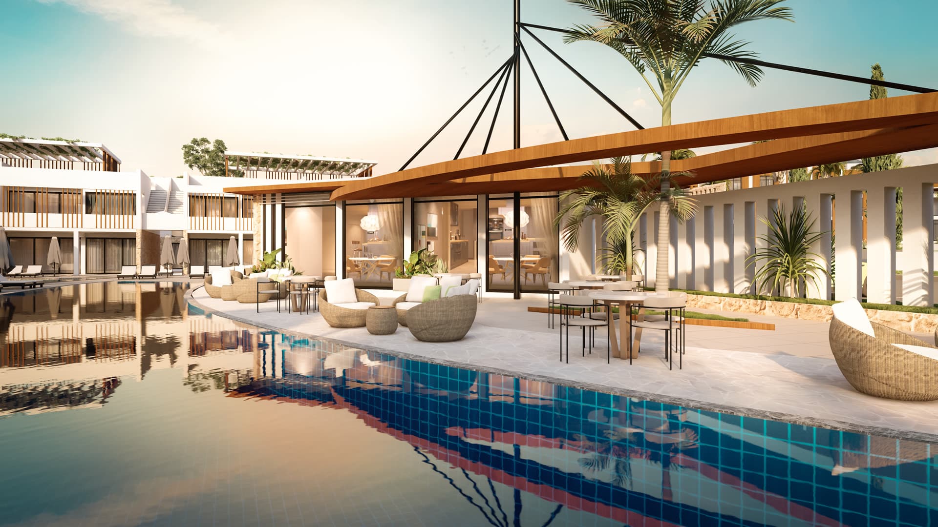 Poolanlage am Abend (Visualisierung)