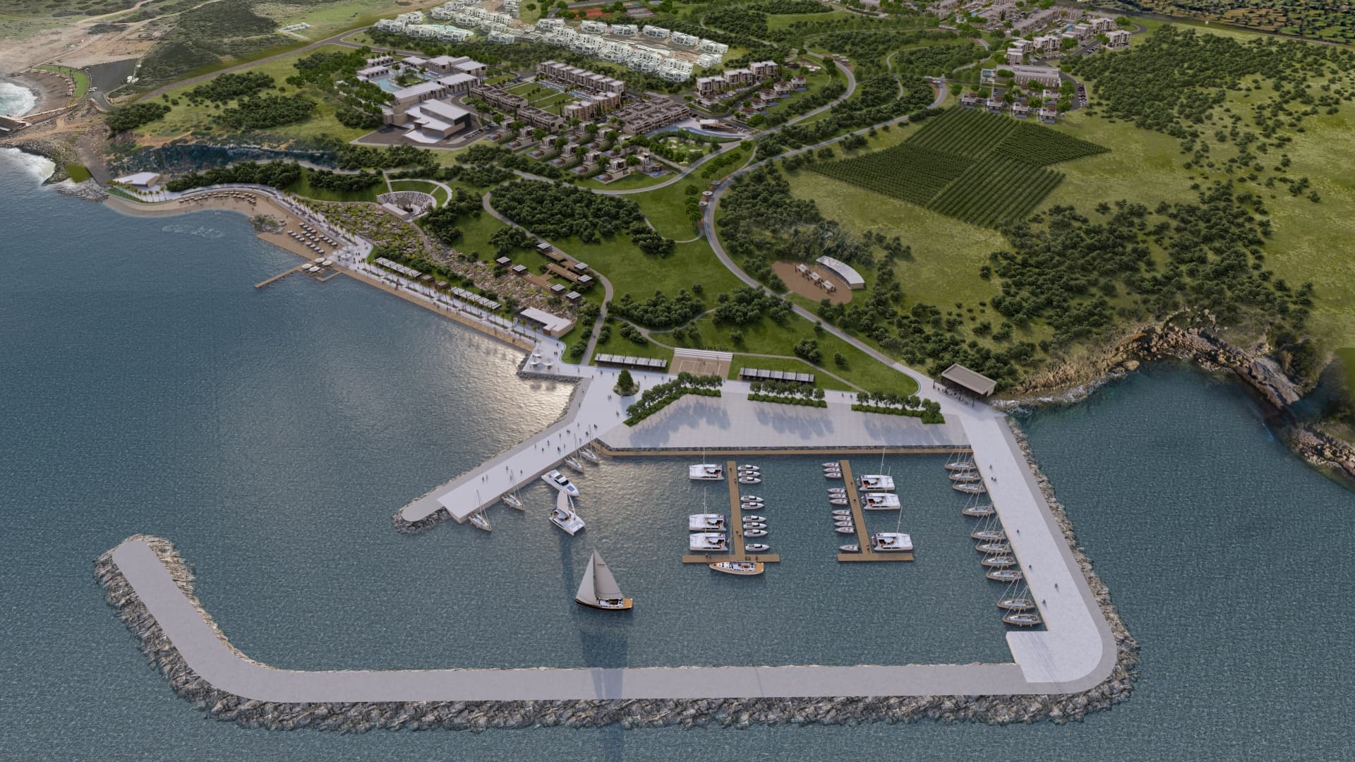 Hafen und Küste aus der Luft (Visualisierung)